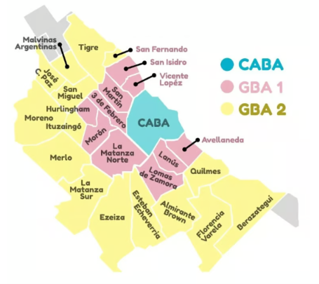 Mapa esquemático de CABA y zonas de Gran Buenos Aires